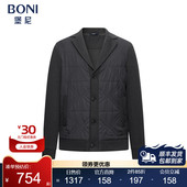 堡尼新品 棉衣商务外套西装 领羊毛混纺针织拼接休闲棉服IS683031C
