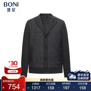 堡尼新品棉衣商务外套西装领羊毛混纺针织拼接休闲棉服IS683031C