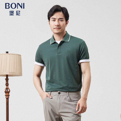 BONI/堡尼2023春夏新品商务修身翻领POLO衫丝棉短袖T恤LP343C74B
