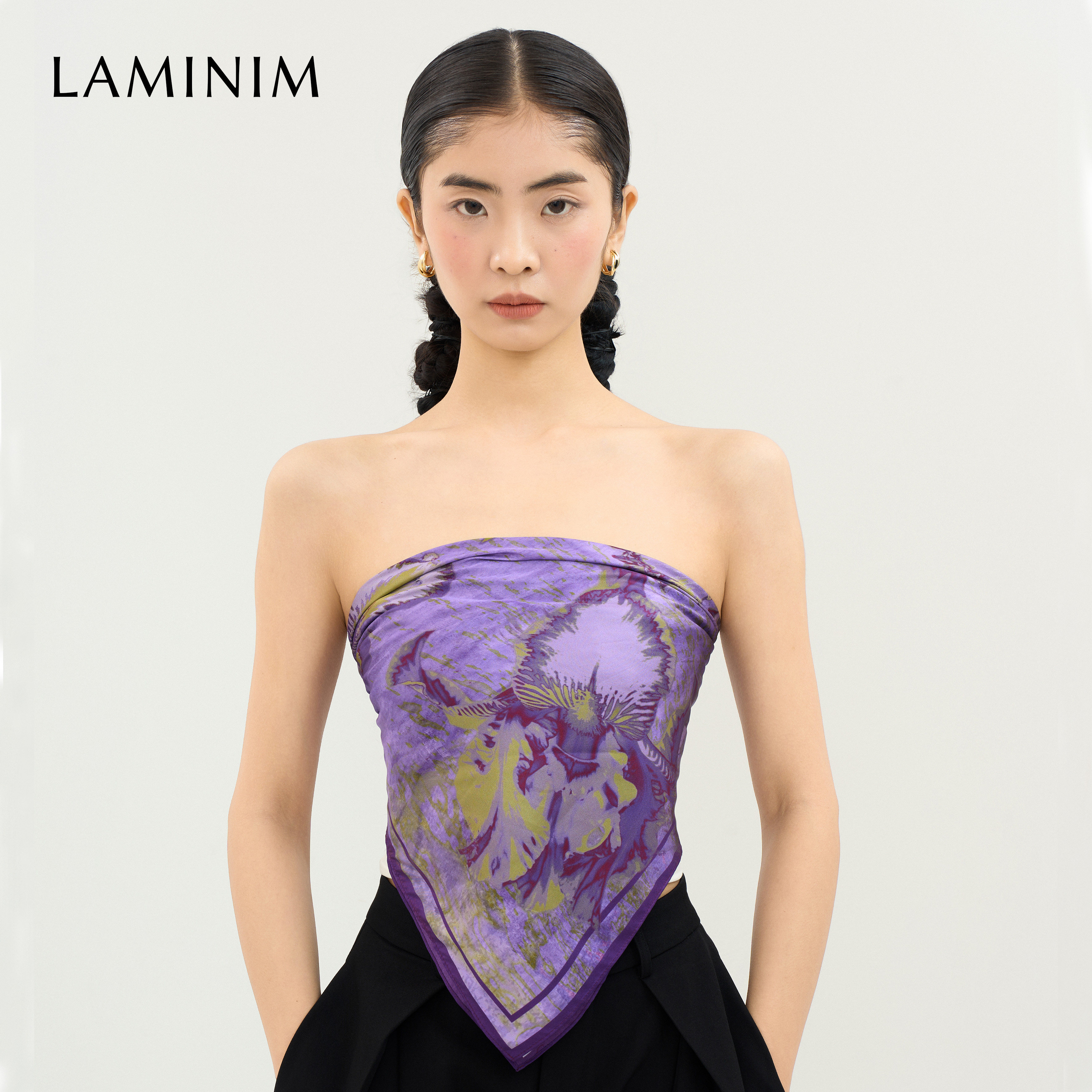 LAMINIM紫色印花丝巾新中式桑蚕丝穿搭裹胸系脖方巾极光鸢尾