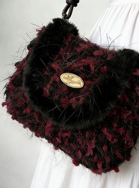 爆款黑红色手混线包包钩织材料包暗夜玫瑰跳舞纱特色钩发大肠发圈