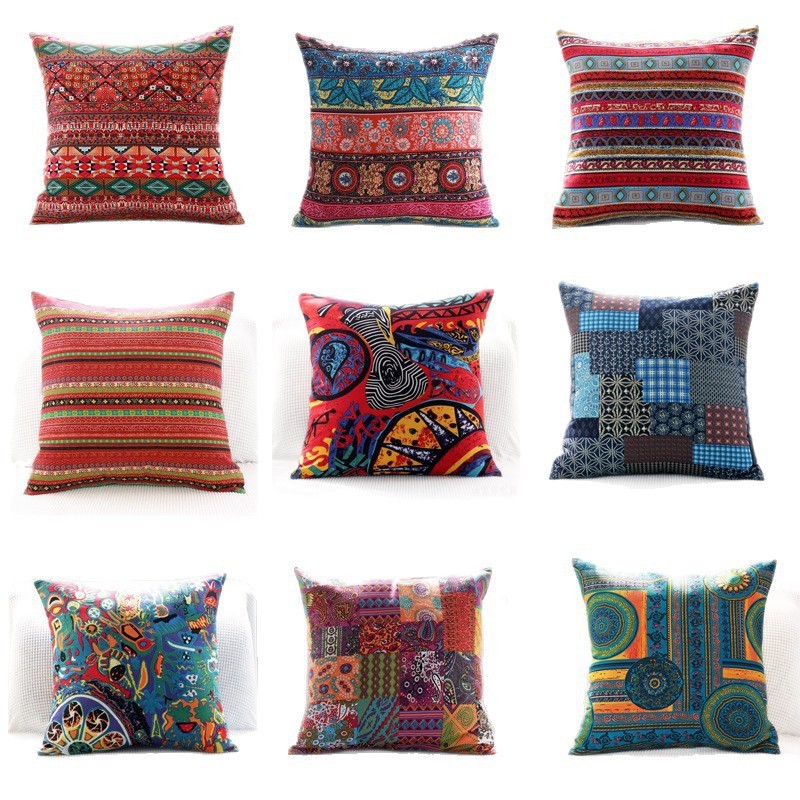 民族风复古棉麻抱枕套泰式靠背酒店民宿酒馆装饰靠枕藏式沙发靠垫