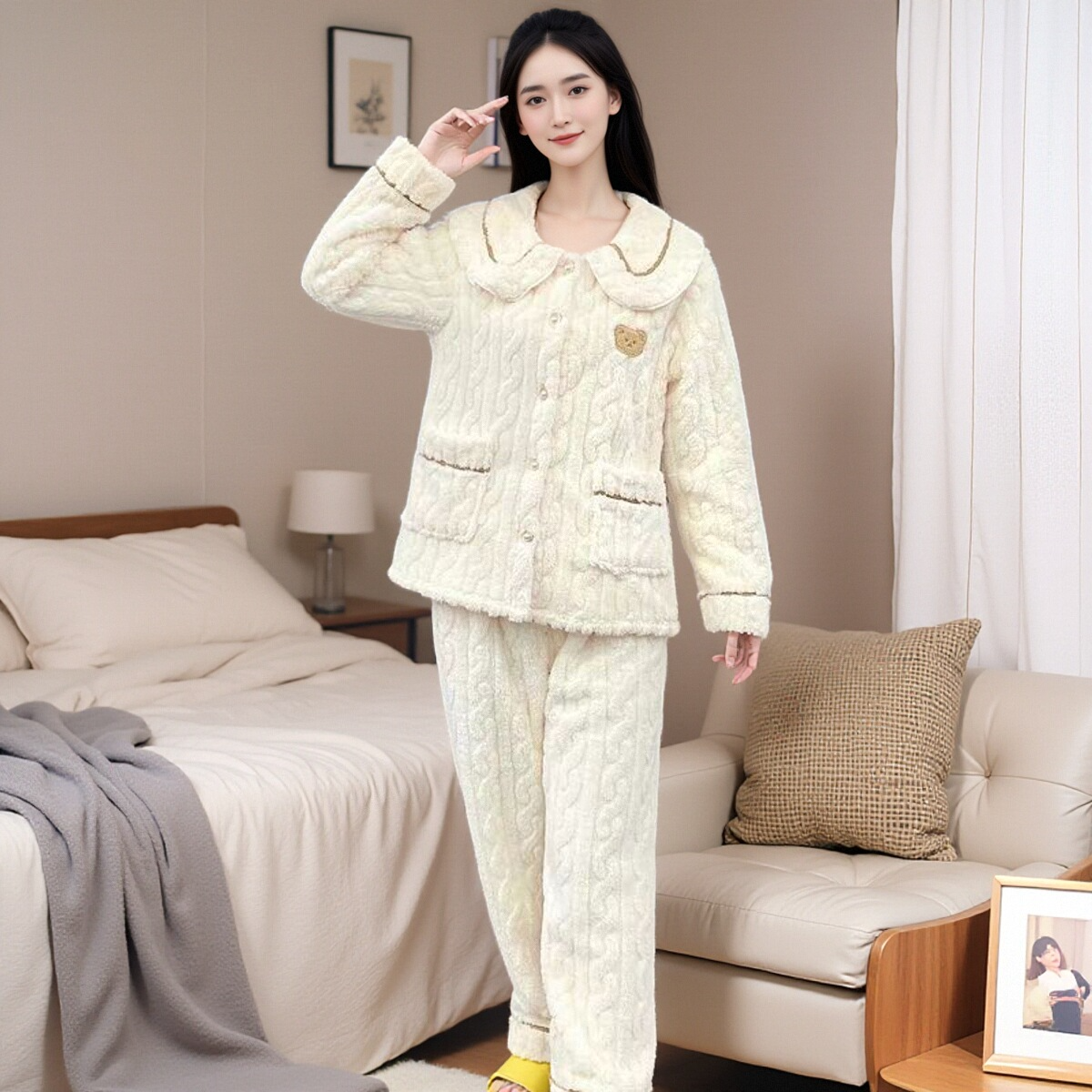 女士睡衣女法拉绒甜美简约舒适