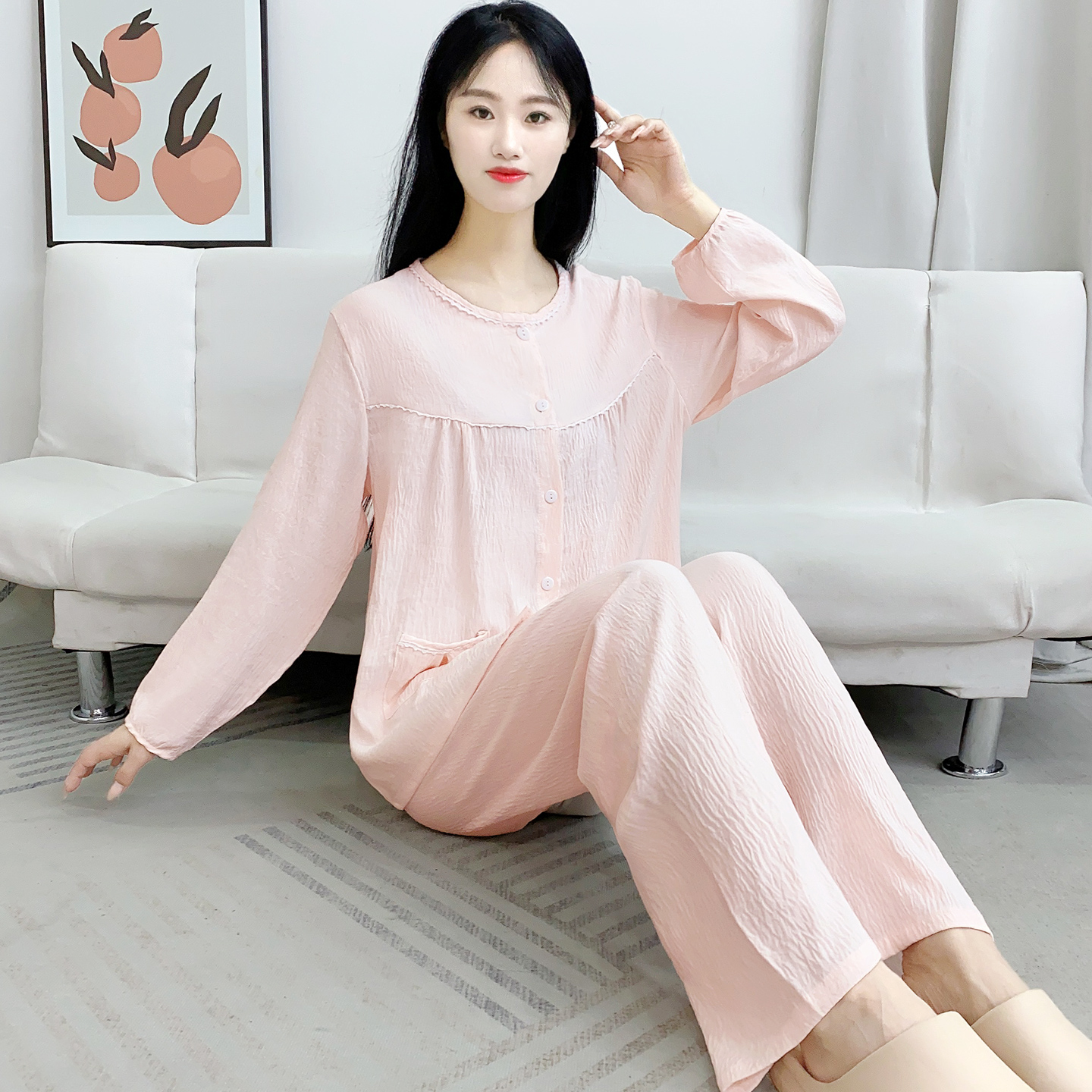 秋季2025新款睡衣女纯云朵棉绸大码长袖不带胸垫外穿家居服套装冬