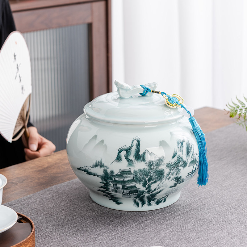高档大号网红陶瓷茶叶罐密封罐防潮罐储存茶叶空罐存茶罐家用摆件
