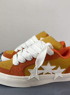 美式复古滑板鞋2024秋冬新款黄色百搭潮牌街头风潮男运动鞋男款潮