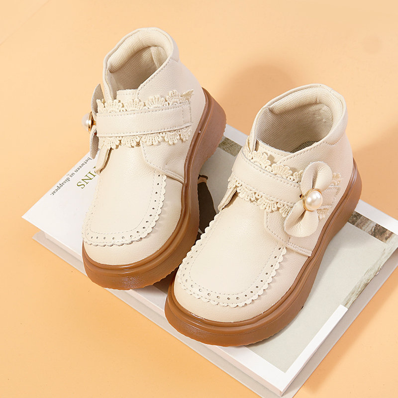 女童靴子秋冬公主短靴真皮加绒鞋