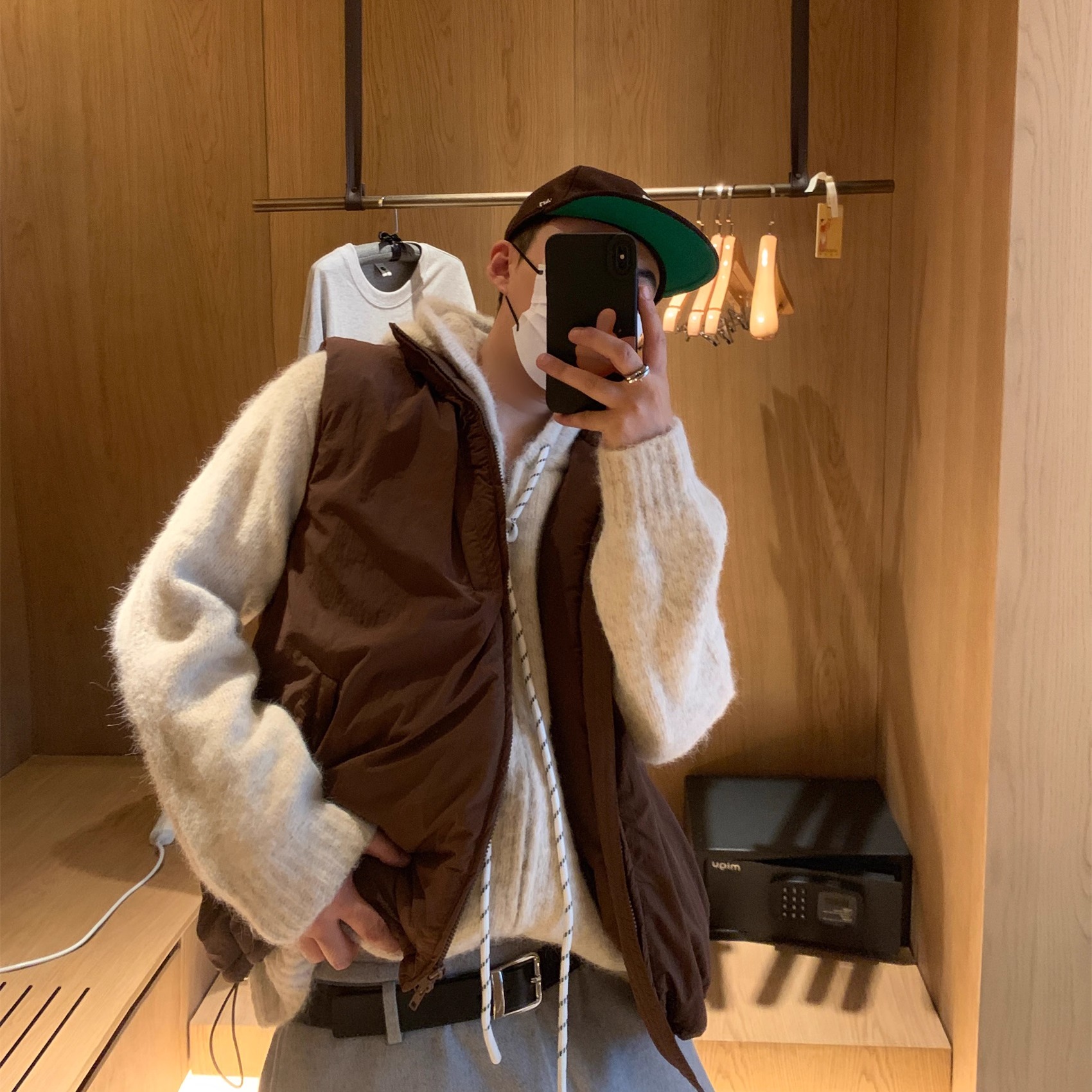 晨树  咖/黑/绿/冬季混搭保暖棉马甲/立领多色马甲外套/宽松廓形