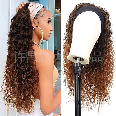 欧美假发女 headband wig冰丝发带头巾长卷发非洲小卷假发 头套