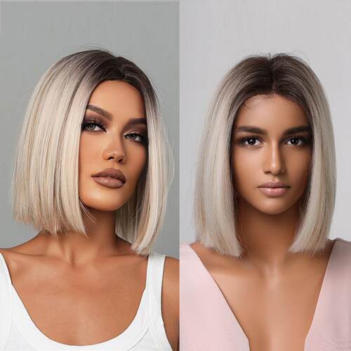 欧美假发女Wigs渐变色短发全头套锁骨发仿真中长假发套Hair化纤