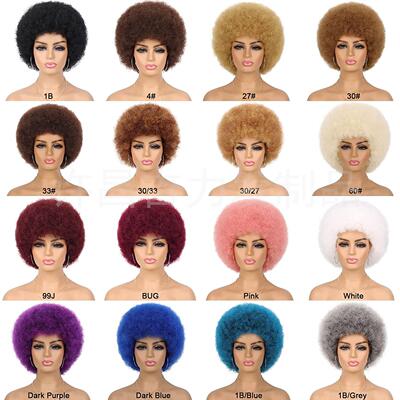 19种颜色欧美短卷发假发头套  非洲小卷毛毛虫蓬松爆炸头Afro Wig