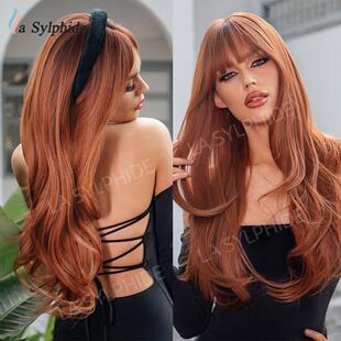 Brown 假发女全头发长发Long Copper Red Wig Straight Synthetic