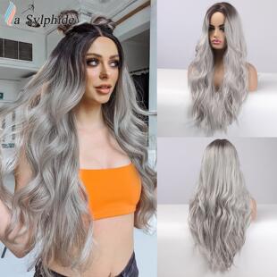 Blonde Wavy Fiber Ombre Women Resistant Black Heat Long Wigs