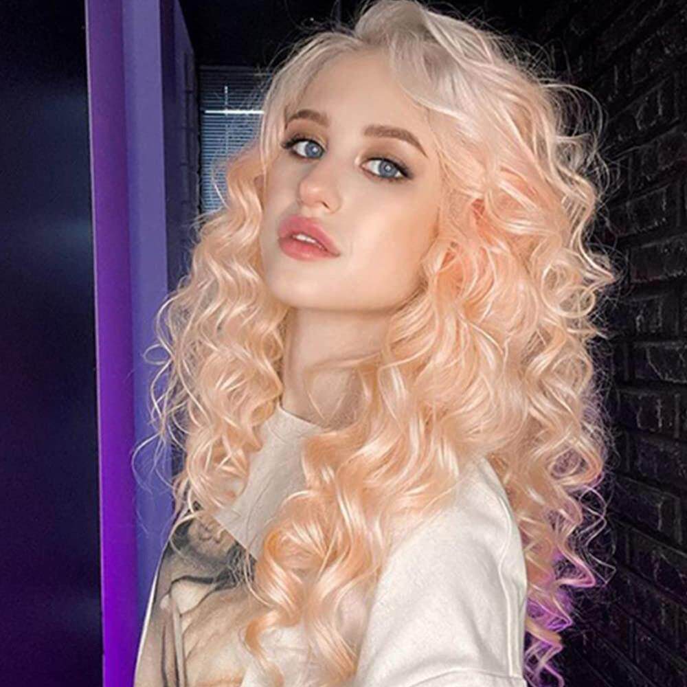 欧美假发女士长卷发大波浪香槟色化纤假发头套 许昌工厂现货