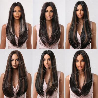 假发厂家长直发wigs中分长直发挑染多彩多款hair欧美假发女全头套