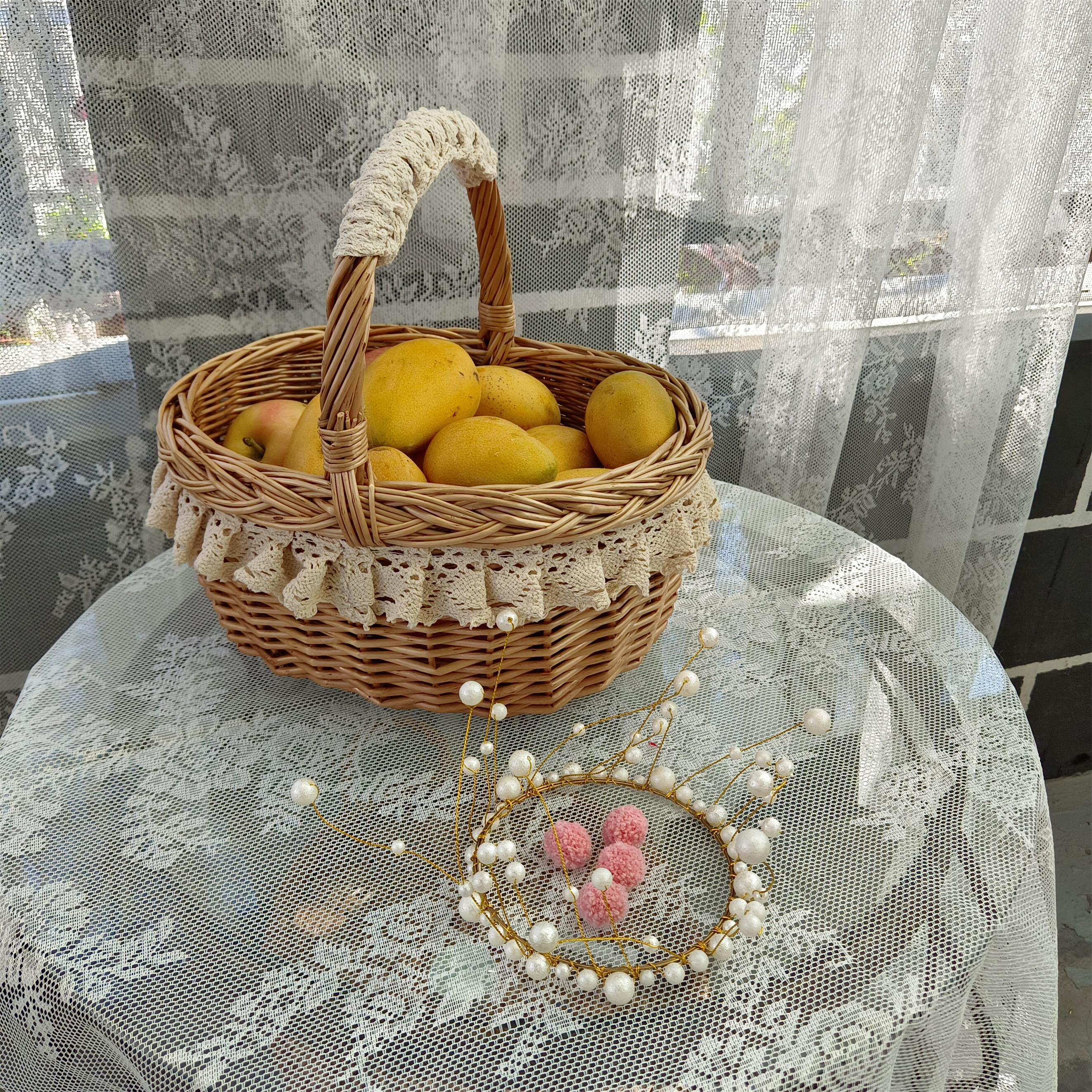 柳编零食水果化妆品桌面收纳筐田园收纳篮藤编储物篮网红新品ins