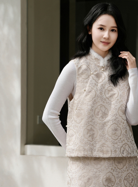 2025米黄冬雪尼尔提花新中式夹棉马甲【白简朱衣原创设计】