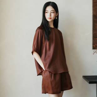 2025夏100%桑蚕丝红云纱中式上衣和短裤套装【白简朱衣原创设计】