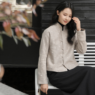 2025冬天丝棉混纺中式立领对襟小夹棉短外套【白简朱衣原创设计】