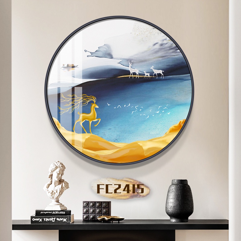 卧室圆形走廊新o中式客厅挂画餐厅麋鹿壁画简约现代入户玄关装饰图片