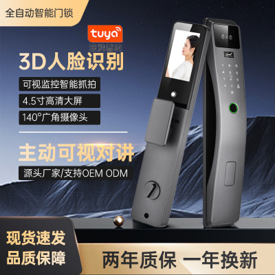 跨境涂鸦掌纹人脸美式掌静脉智能指纹锁家用防盗门锁可视对讲监控