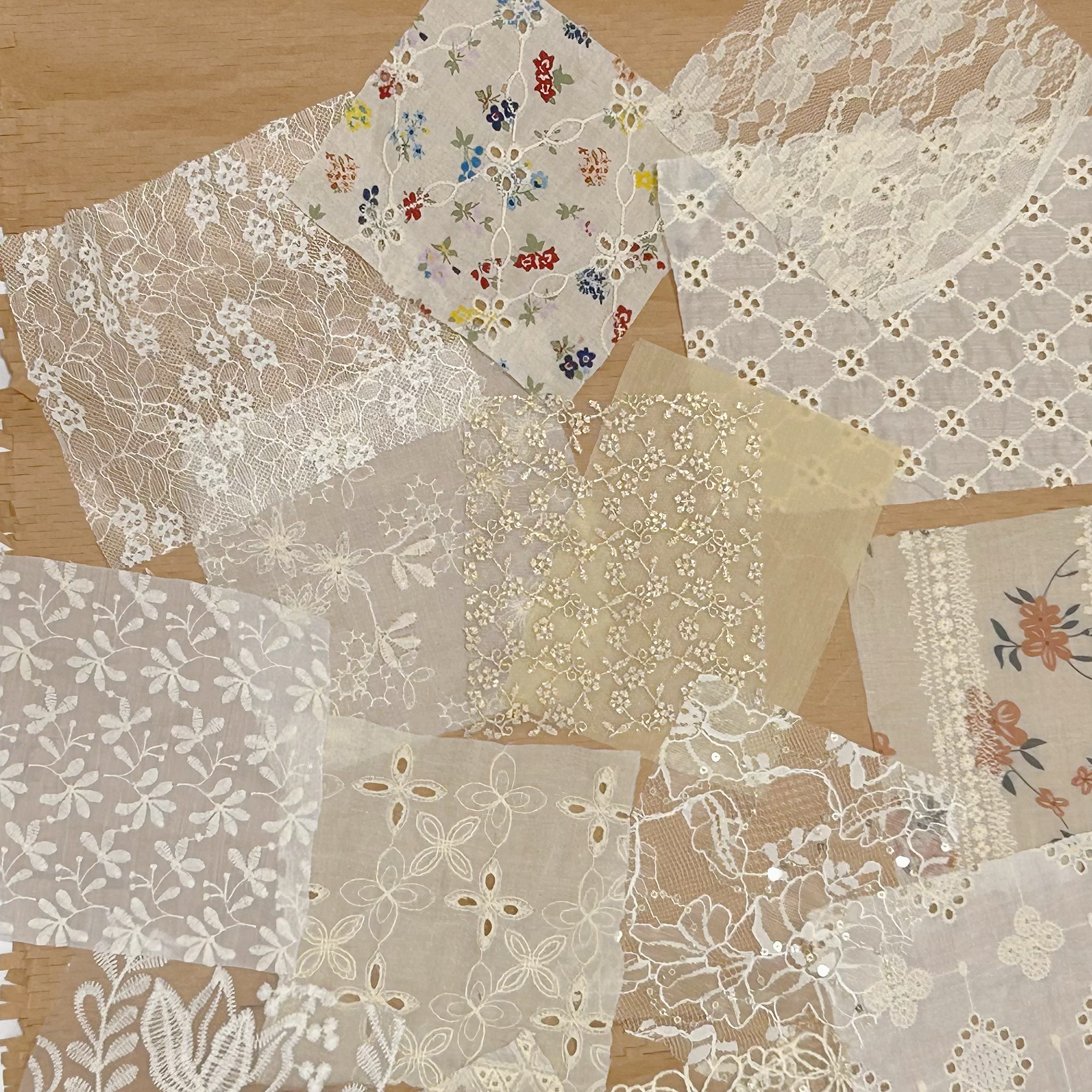 米黄色系面料小样diy蕾丝花边刺绣面料改造服装艺术设计辅料布块