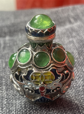 老式带勺鼻烟壶古董怀旧鼻烟具配饰用品古典鼻壶瓶子把玩小号送礼