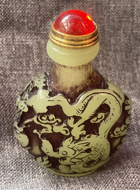 老式带勺鼻烟壶古董怀旧鼻烟具配饰用品古典鼻壶瓶子把玩畅销龙凤