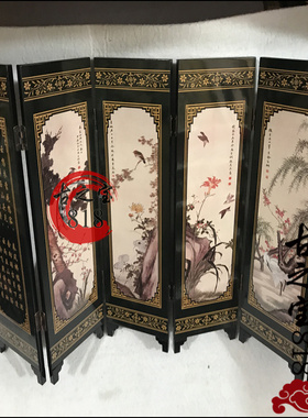 复古家居客厅办公装饰画摆件迷你折叠中式双面工艺屏风画古画仿古