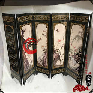 饰画摆件迷你折叠中式 复古家居客厅办公装 双面工艺屏风画古画仿古