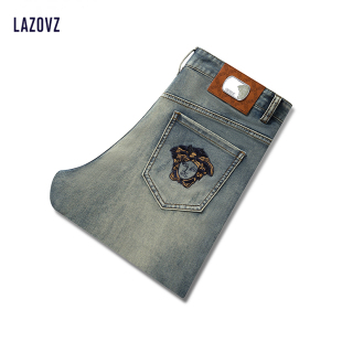 蓝兹2026夏季新款牛仔裤男纯棉蓝色修身小脚高端年青弹力牛仔长裤