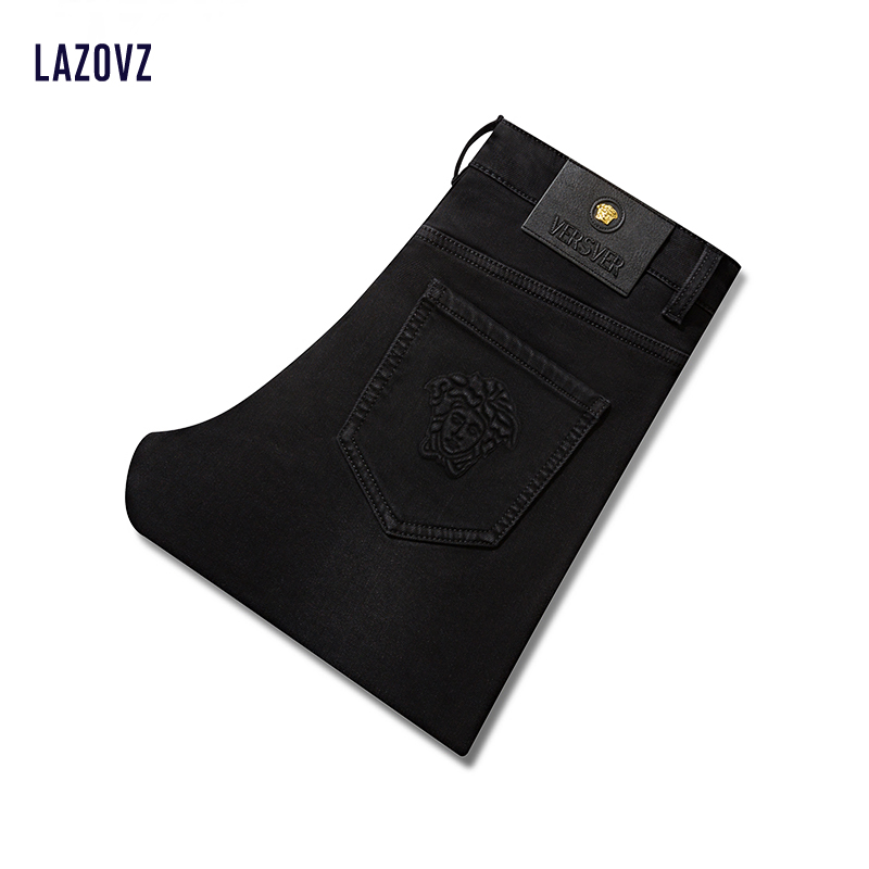 蓝兹新款冬季加绒加厚牛仔裤男黑色保暖青年小脚修身牛仔长裤子