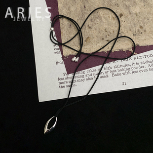 Aries 日系休闲个性大水滴抽拉式项链S925纯银小众百搭气质毛衣链