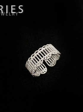 s925银法式复古蕾丝镂空花边戒指