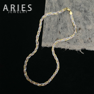 Aries 意大利三色三段编织麻花蛇骨项链S925纯银镀金高级感锁骨链