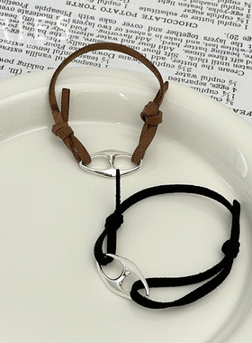 情侣牛皮绳s925纯银简约时尚手链