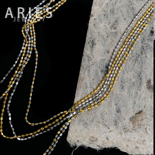 Aries 意大利进口双闪圆珠抽拉式钻石项链S925纯银小众欧美风50cm