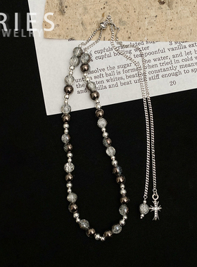 复古甜酷银珠拼接琉璃珠项链