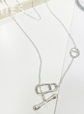 S925纯银女OT扣猪鼻子毛衣链