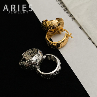 Aries 超闪精致宽版碎碎冰耳环S925纯银小众欧美风轻奢高级感耳圈