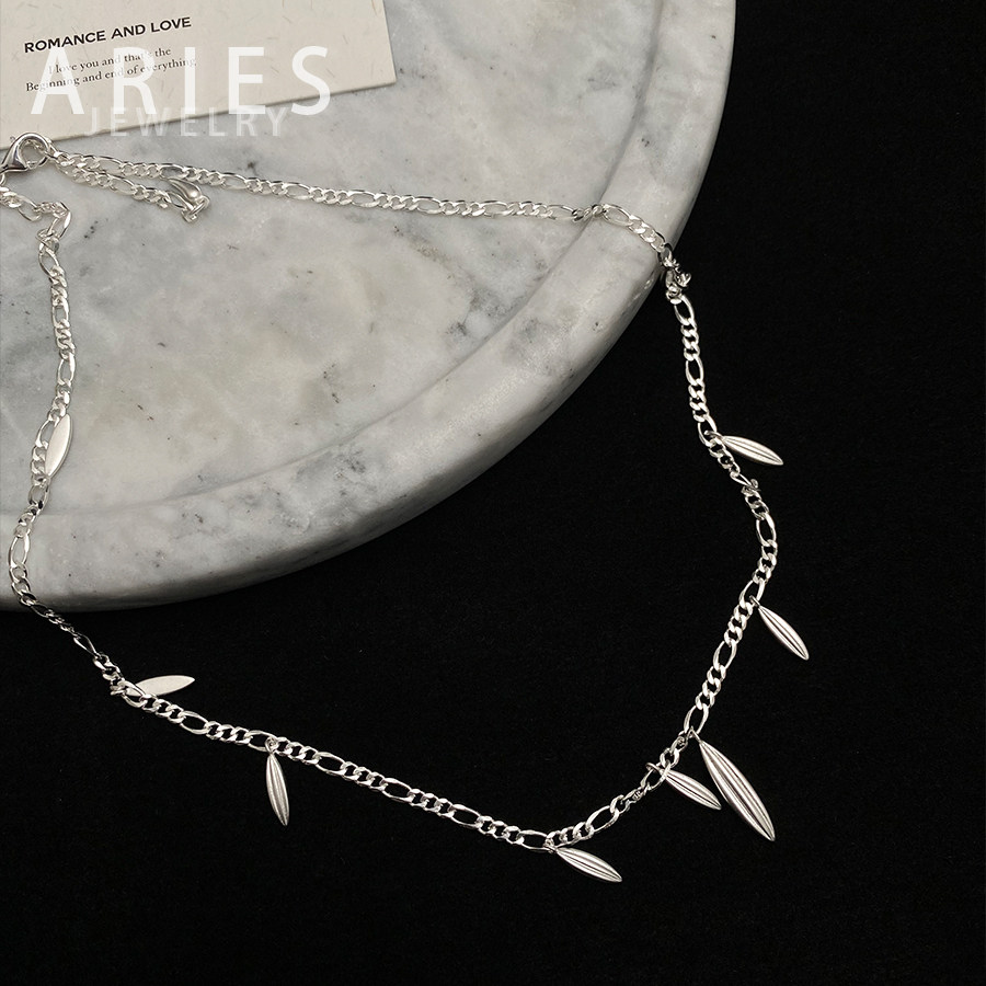 Aries 欧美复古风格植物系树叶流苏项链S925纯银小众轻奢感锁骨链