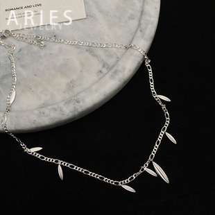 Aries 欧美复古风格植物系树叶流苏项链S925纯银小众轻奢感锁骨链
