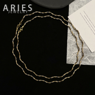 Aries 意大利进口双层编织波浪纹项圈S925纯银轻奢高级感爆闪项链