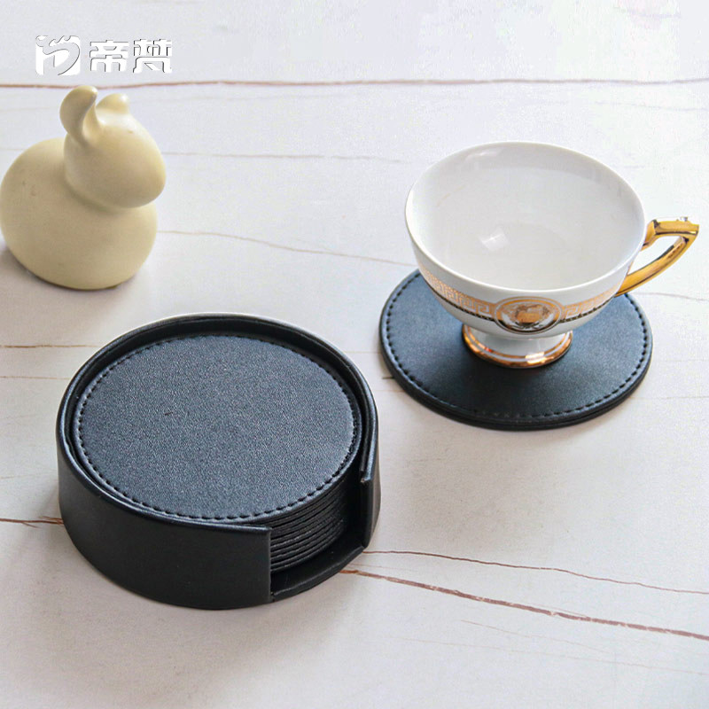 帝梵杯垫隔热垫碗垫圆形皮质加厚商务办公黑色餐桌垫防滑