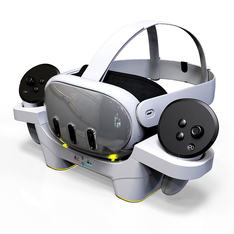 新款Meta quest3 VR眼镜磁吸触点充电底座配电池套装带RGB炫彩灯