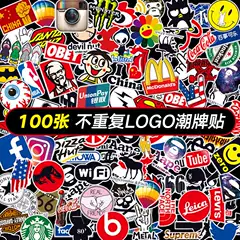100 Pieces of Trendy Brand Logo Suitcase Stickers Waterproof European and American Brand Suitcase Personalized Laptop Stickers Decorative Guitar Skateboard Trolley Case Decorative Painting Men and Women Electric Car Stickers