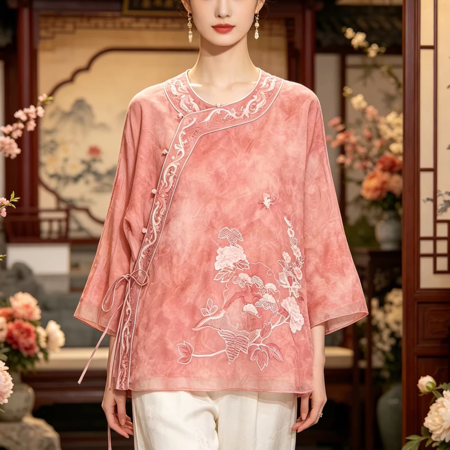 2026夏季新款新中式国风上衣女改良汉服重工刺绣斜襟系带禅意茶服