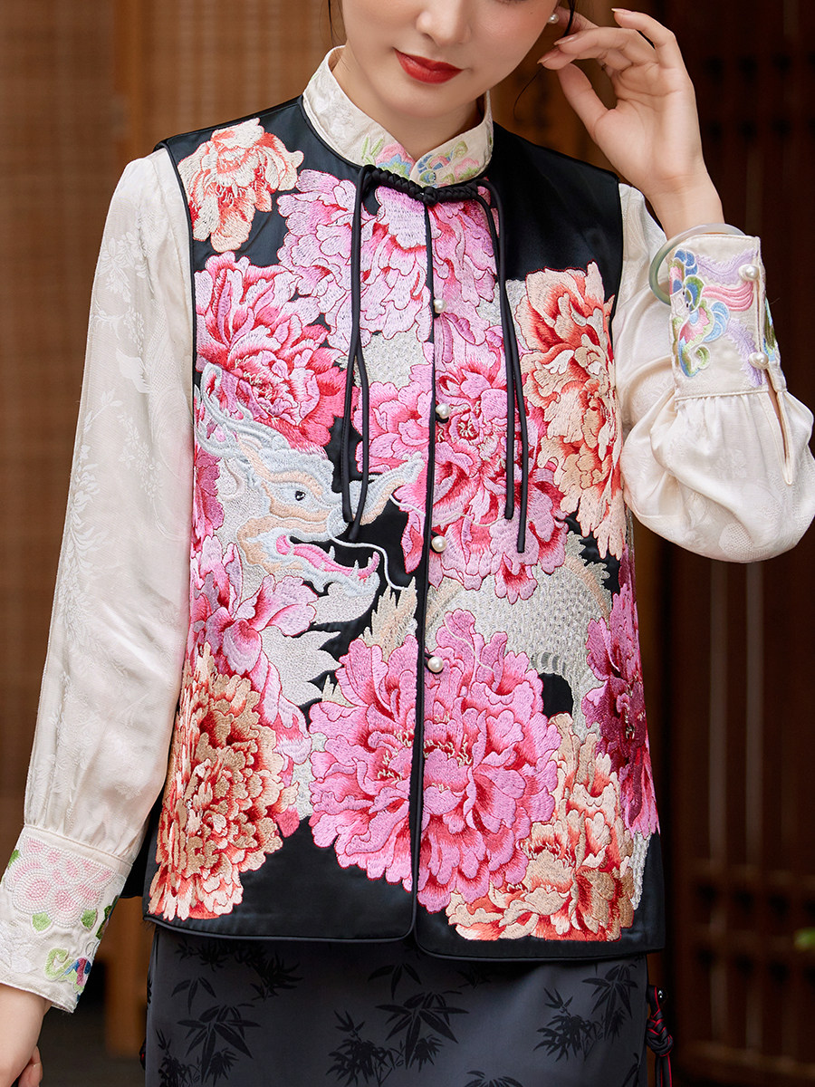 NEW CHINESE VEST TANG COSTUME ANCIENT COSTUME WOMENS HANFU HORSE CLIP VEST CARDIGAN BUCKLE HEAVY INDUSTRY NATIONAL STYLE EMBROIDERED TOP