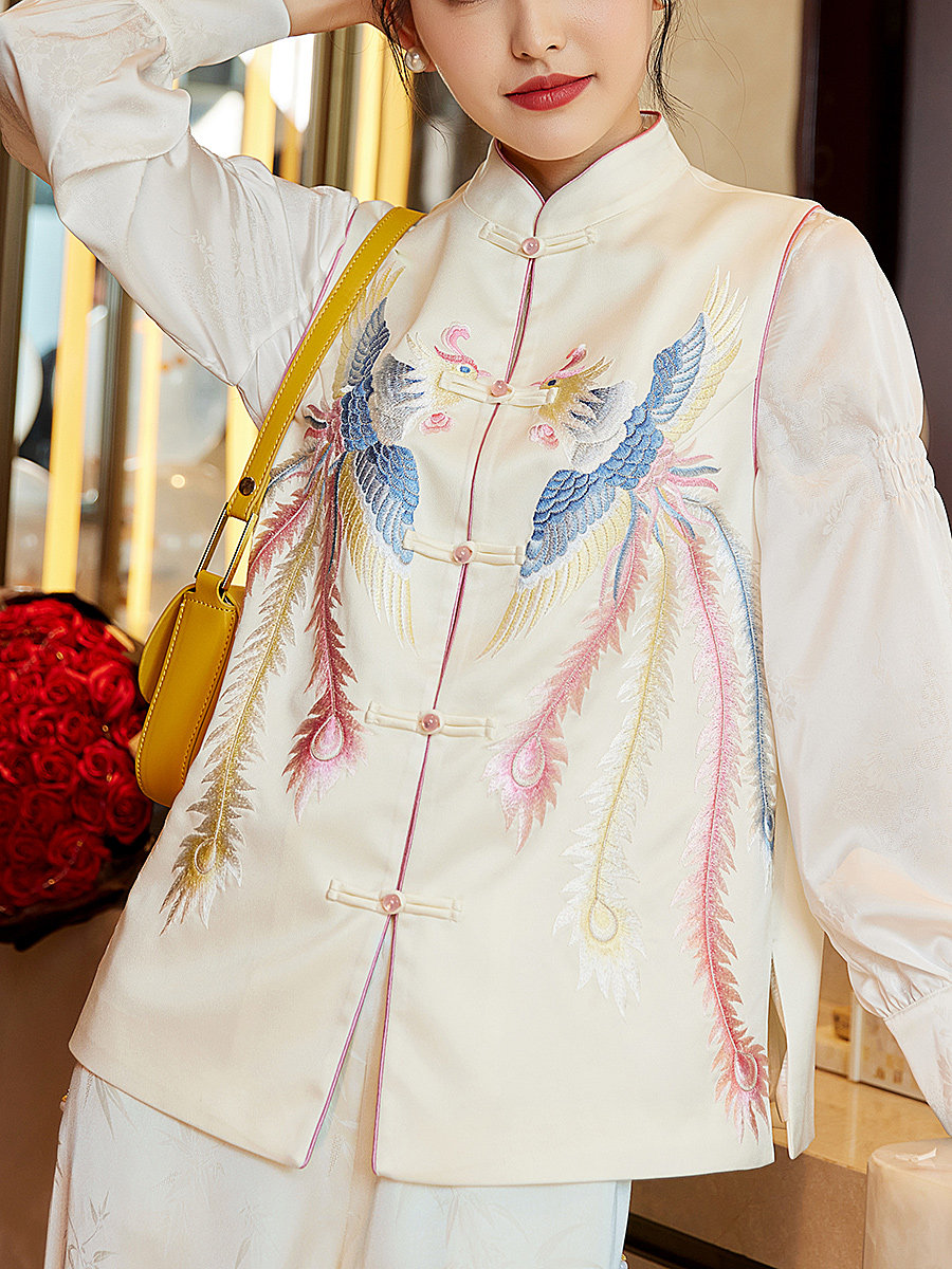 새로운 중국 스타일 상의 HANFU 여성 성인 당나라 양복 자수 조끼 중국 스타일 치파오 가디건 단추 달린 작은 재킷