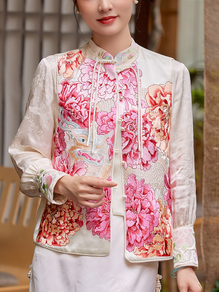 NEW CHINESE VEST TANG COSTUME ANCIENT COSTUME WOMENS HANFU HORSE CLIP VEST CARDIGAN BUCKLE HEAVY INDUSTRY NATIONAL STYLE EMBROIDERED TOP